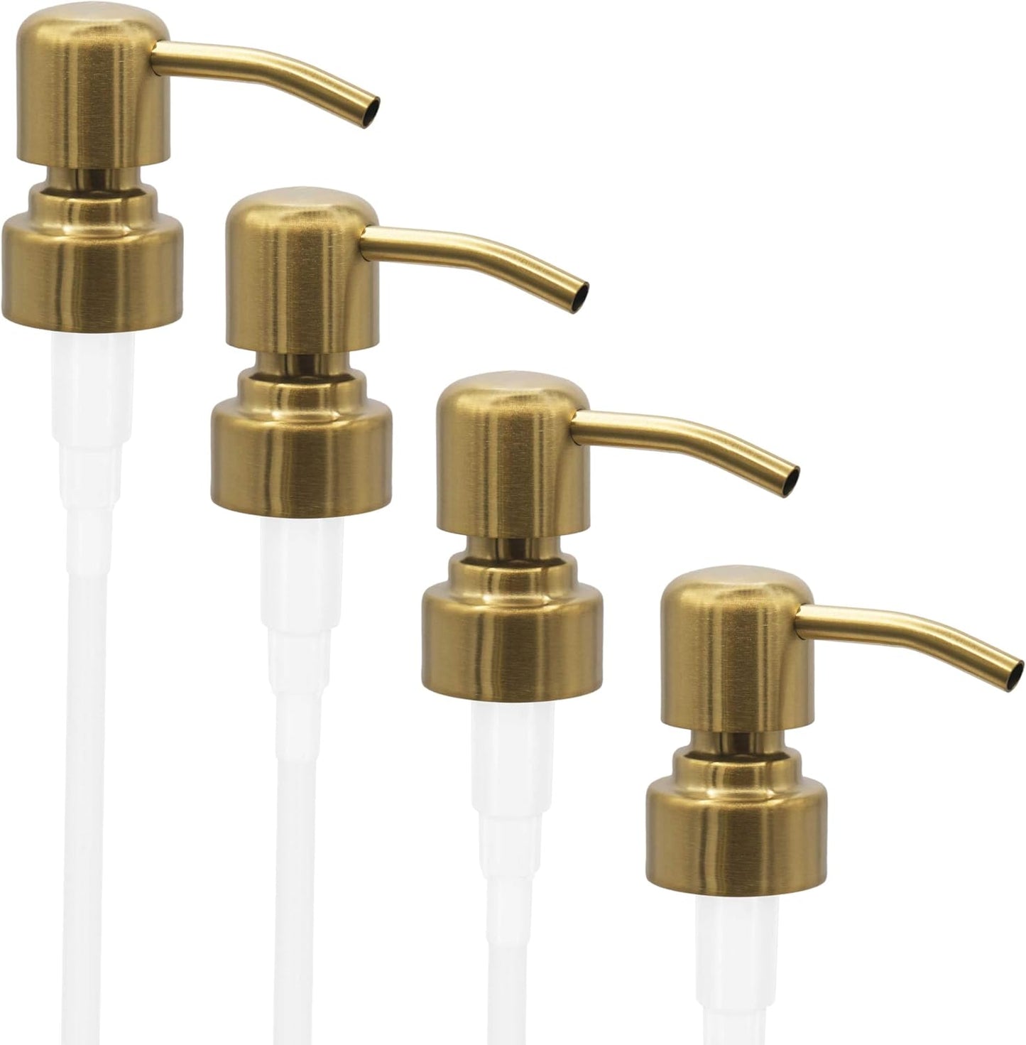 ALTGLAS Four Pack - 4X Stainless Steel Soap Dispenser Pump 'Zagreb' as Replacement for Liquid Hand Soap Bottles (Brushed Gold) - Fits e.g. Jack Bottle