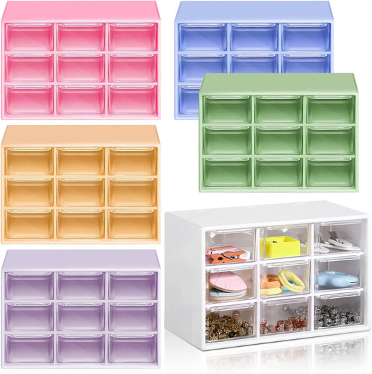 Amyhill 6 Pcs Mini Drawer Organizer Small Organizer with 9 Drawers Plastic Desktop Craft Storage Box for Office Home Room Jewelry Cosmetics Collection(Multicolored)