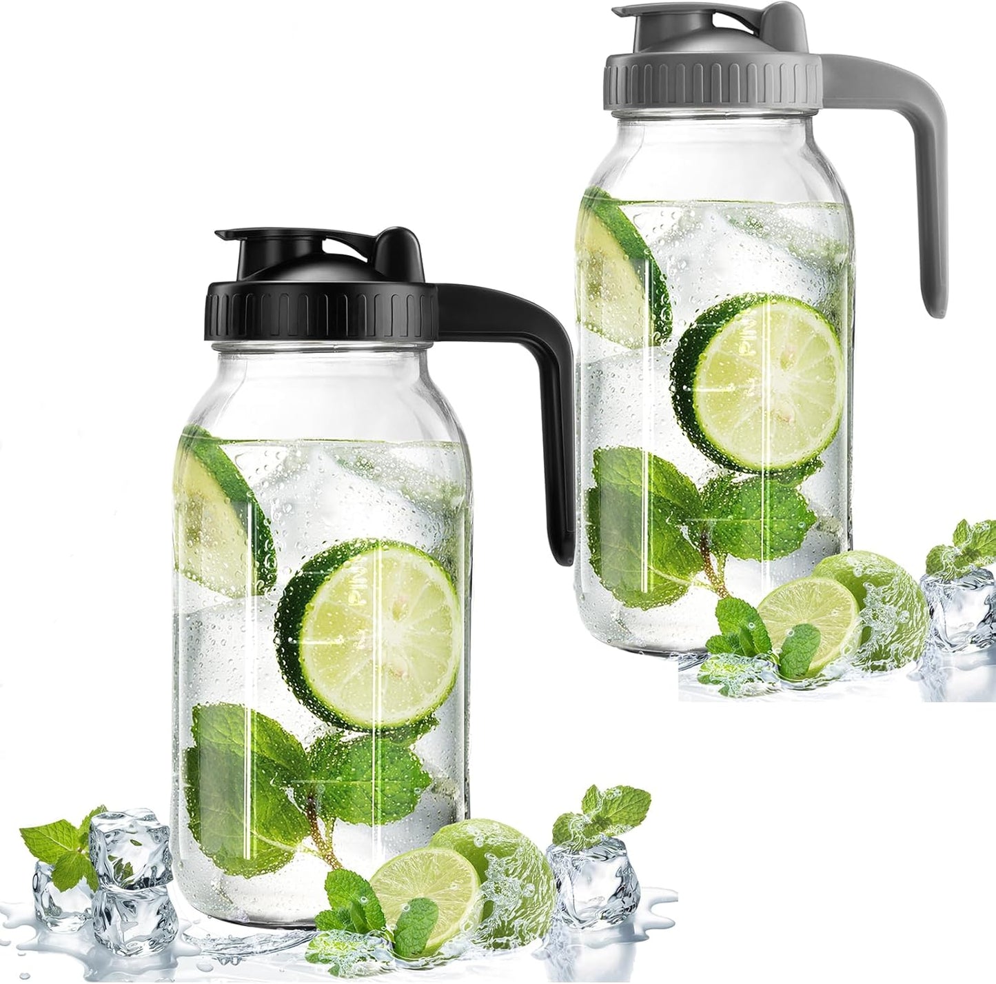 2 Pack Mason Jar with Pour Spout Lid V-shaped, 64 oz Sun Tea Jar Double Leak Proof, 2 Quart Drink Pitcher for Breastmilk, Sun Tea, Juice, Coffee Creamer, Iced Tea Pitcher…
