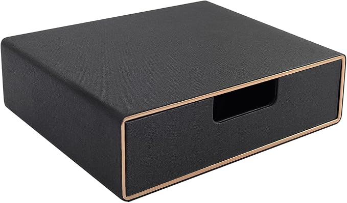 Stackable Organizer Drawer PU Leather Classic Handmade,Organize Home Office Desk Accessories and Sort Letter-Size Paper/a4 Document,Desk Caddy with Drawers Storage Box ,13.1x10x3.7inches,Black