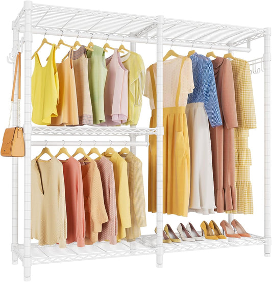 VIPEK V4 Garment Rack for Hanging Clothes, Portable Wardrobe Freestanding Closet Organizer, Heavy Duty Clothes Rack Metal Clothing Rack with 3 Hanging Rods & 2 Side Hooks, Max Load 810lbs, White