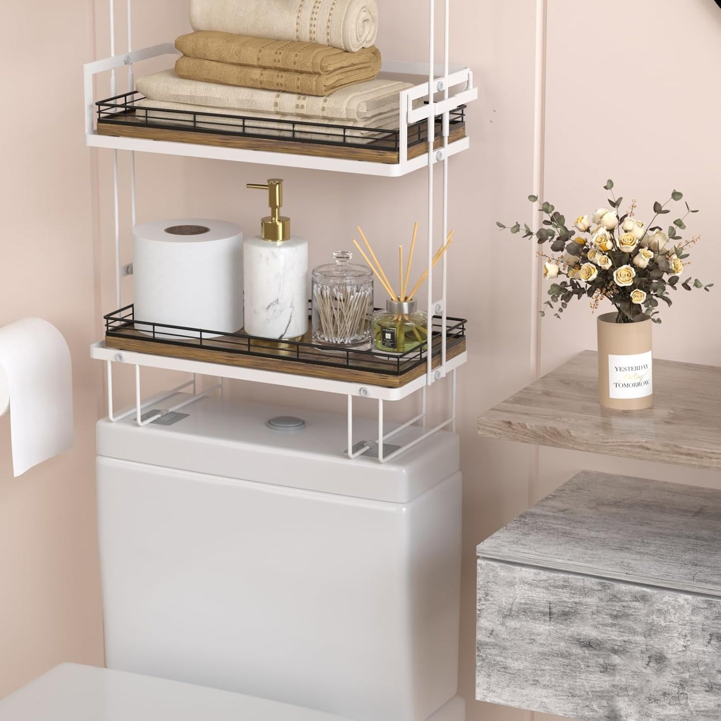 Bathroom Toilet Tank Tray, 13" Wood Storage Basket Back of Toilet Basket Organizer, Vanity Tray for Perfume Makeup Candle Kitchen Counter Coffee Table Bar Decor Rustic