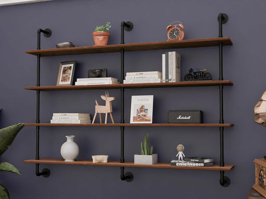 Floating Shelves for Wall Bookshelf Industrial Pipe Shelving Shelves 60 Inch Natural Wood Planks Rustic Wall Shelves Hanging Bookshelves Farmhouse Kitchen Shelving