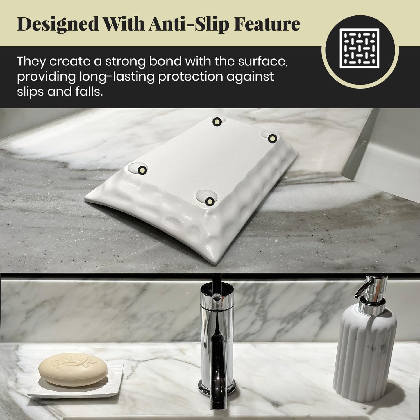Modern Zen White Soap Dish - 4.9 x 3 Inches - Durable Ceramic Bar Soap Holder with Soap Saver Ridges, Non Slip Feet - Soap Dish for Shower, Bathroom and Kitchen