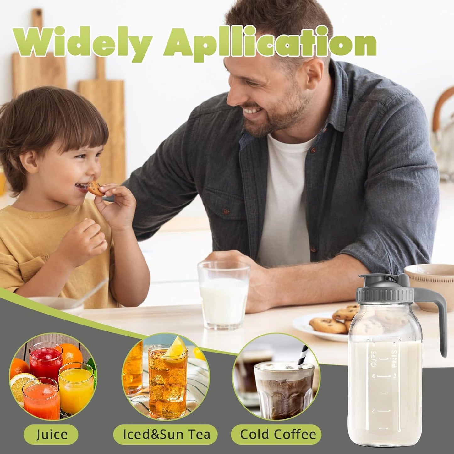 2 Pack Mason Jar with Pour Spout Lid V-shaped, 64 oz Sun Tea Jar Double Leak Proof, 2 Quart Drink Pitcher for Breastmilk, Sun Tea, Juice, Coffee Creamer, Iced Tea Pitcher…