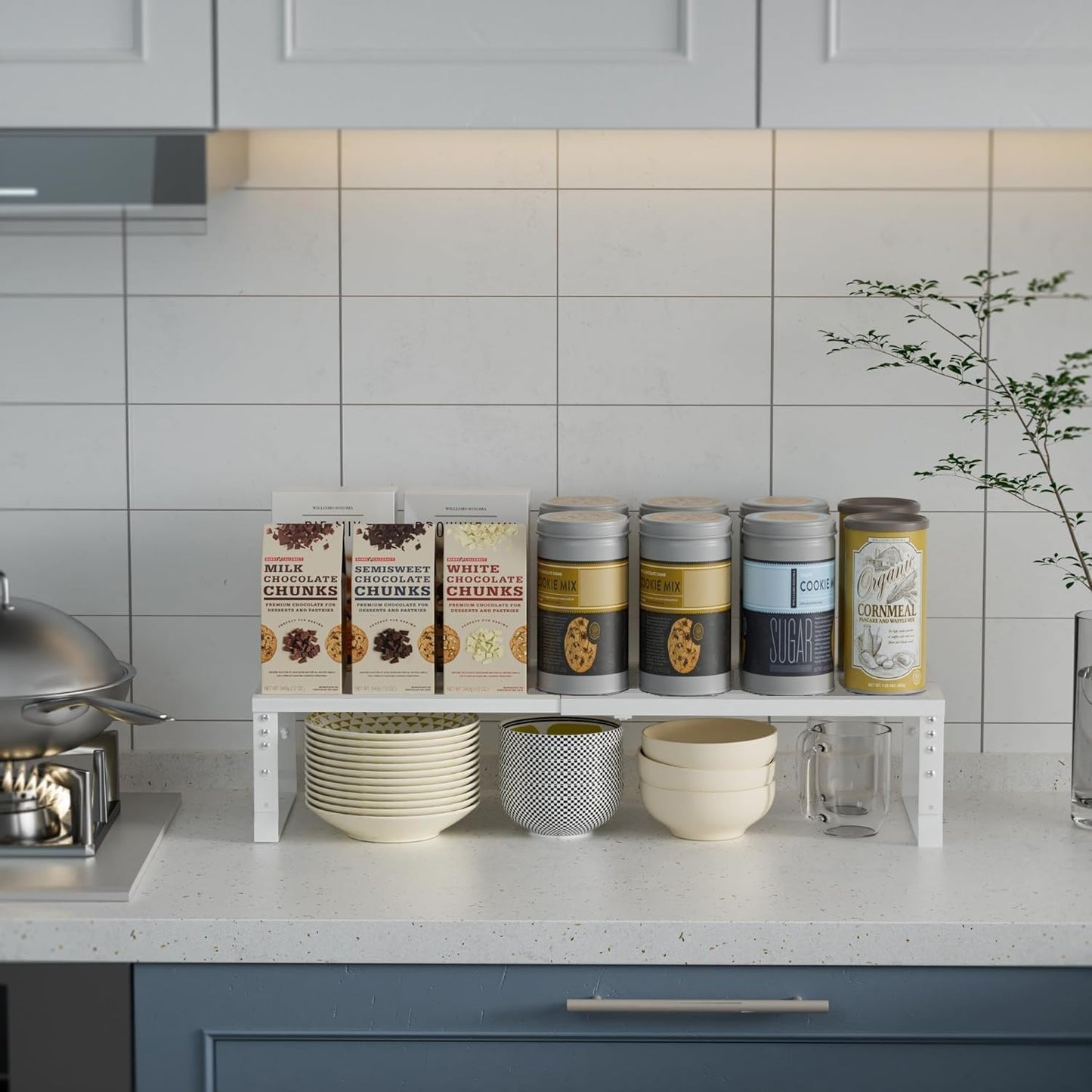 Expandable Spice Rack Organizion for Kitchen Cabinet, Seasoning,Bathroom Organizer Display Shelf, Stackable Multi-Purpose Shelves.Easy-to-Install（2Packs/White,Large