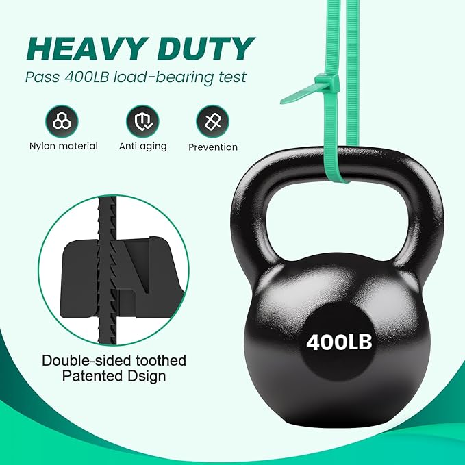 Long Zip Ties Heavy Duty 24 inch，400 LBS Tensile Strength With Double Sided Toothed Super Durable Cable Ties ，Extra Large Wire Ties Adjustable Nylon Tie Wraps for Indoor Outdoor （100 Pack Green）