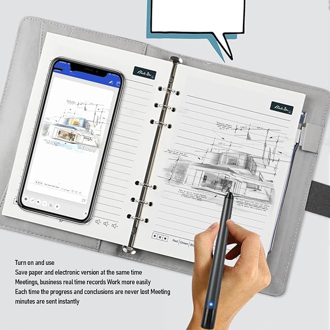 Yunseity 3 in1 Digital Smart Pen, Smartpen Notebook Set, Real Time Sync for Digitizing, Bluetooth 5.0 Paper Smart Writing Set, Convert to Text, OCR Technology, for iOS for Android (Black Grey