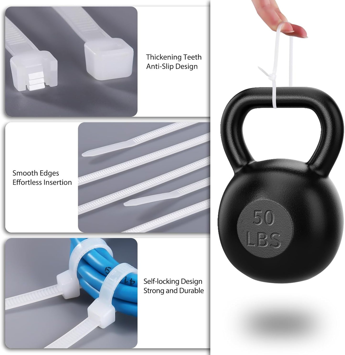 Cable Zip Ties 12 inch Cehony 500 Pack White Zip Ties Heavy Duty 50lbs Tensile Strength Plastic Zip Ties for Outdoor and Indoor Multi-Purpose Cable Ties Self-Locking UV Resistant Wire Ties Wraps