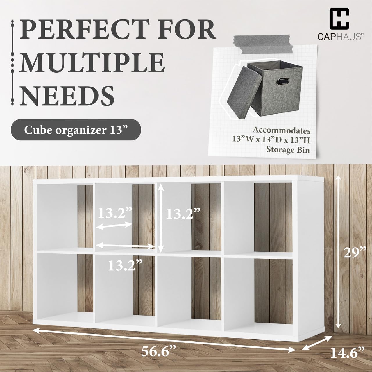 CAPHAUS Sturdy Room 13-Inch Cube Storage Organizer Shelf, with Extra Thick Exterior Edge, Open Storage Shelf Divider, Bookcase, 6-Cube / 8-Cube / 9-Cube, Colors Available in Rustic Grey Oak and White