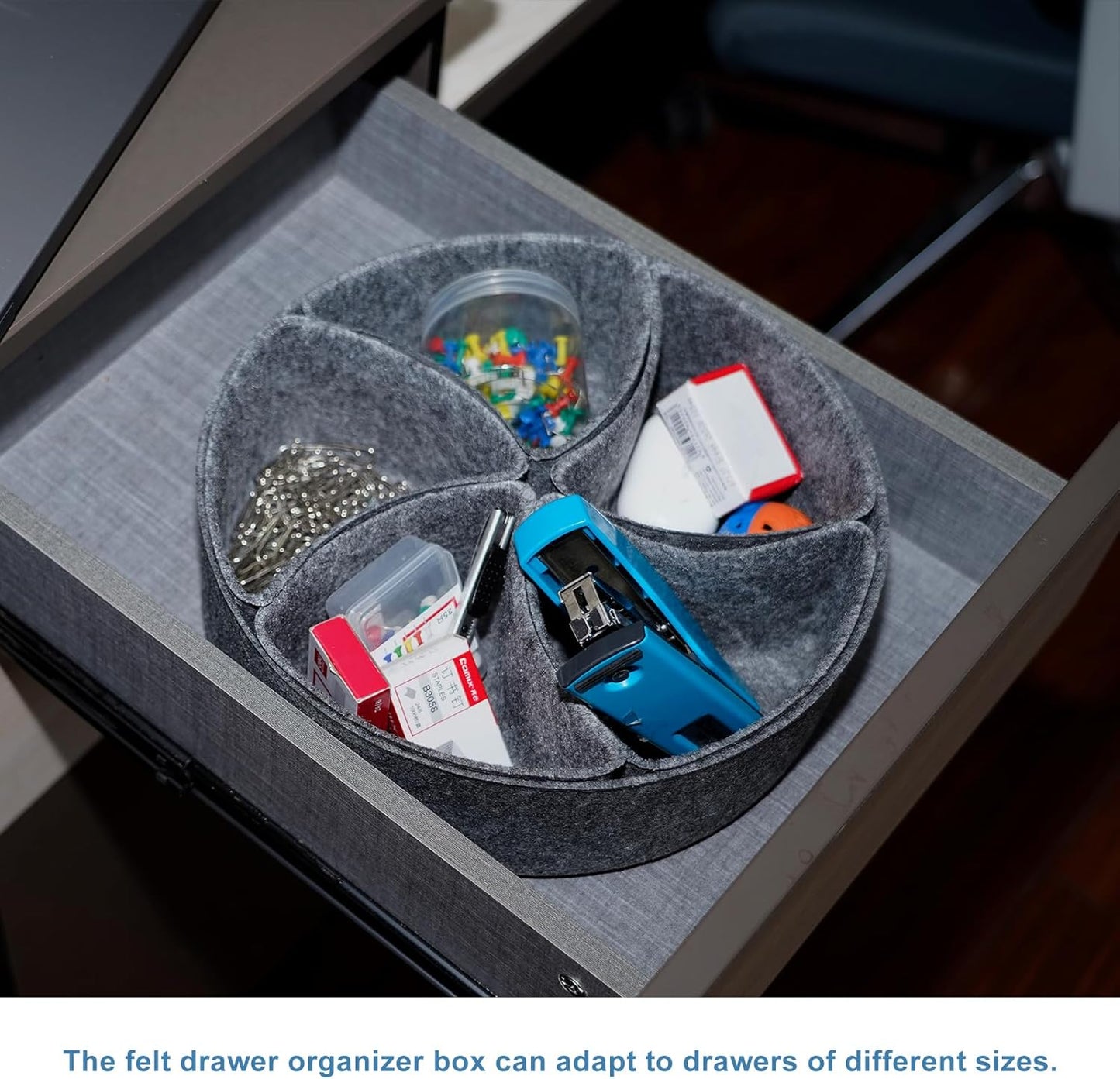 Felt Desk Drawer Organizer Tray,8 Pack Office Desk Drawer Dividers,Felt Drawer Round Storage Box For Saving Space,Makeup Drawer Organizer Bins.(Dark Gray)