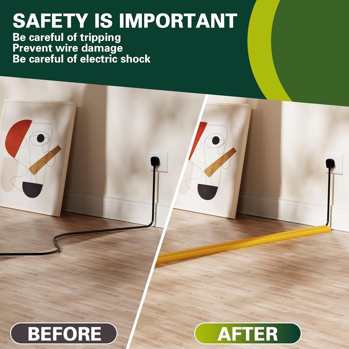 Floor Cord Cover Cable Cavity Self Adhesive Hider - Electric Cord Covers for Living Rooms, Offices - Cable Cover Protector (Wood Brown, 1.18" x 3.3')