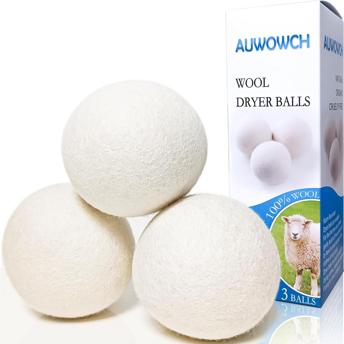 Wool Dryer Balls, 3 Count XL Dryer Lint Balls, Reusable Premium Natural Fabric Softener, Efficiently Add Essential Oils Instead of Dryer Sheets, Laundry Room Organization Essentials