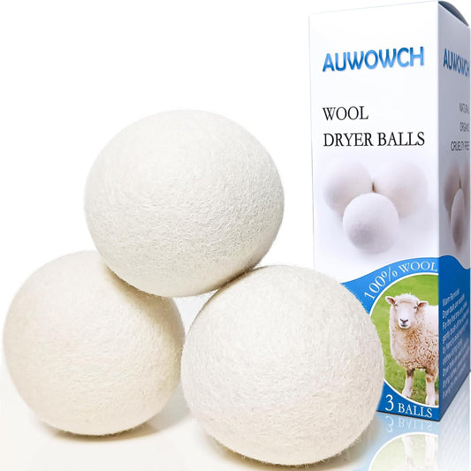 Wool Dryer Balls, 3 Count XL Dryer Lint Balls, Reusable Premium Natural Fabric Softener, Efficiently Add Essential Oils Instead of Dryer Sheets, Laundry Room Organization Essentials