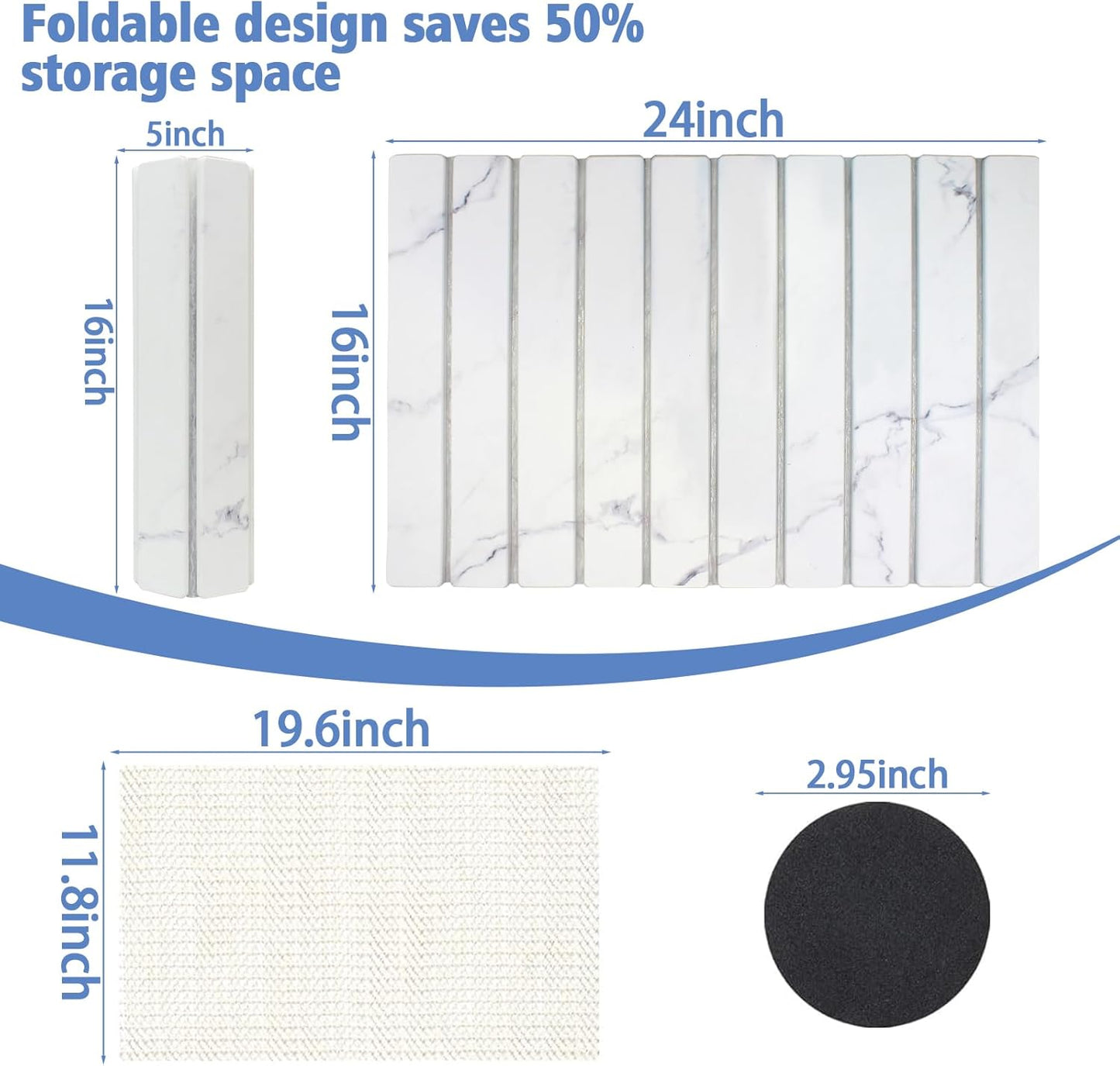 Stone Dish Drying Mat for Kitchen Counter, 24×16" Diatomaceous Earth Drying Stone Mat, Foldable Quick Dry Kitchen Stone Mat for Countertops, Bathroom, Sink & Home Decor, Marble