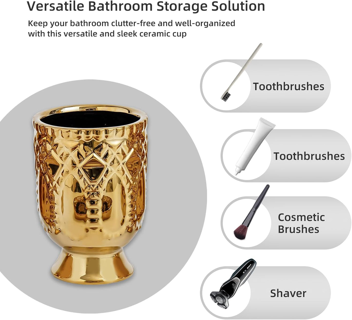 4-Piece Bathroom Accessory Set, Ceramic Bathroom Soap Dispenser Sets, Complete Gold Bath Decor Include Soap Dispenser, Toothbrush Holder, Tumblers,Soap Dish