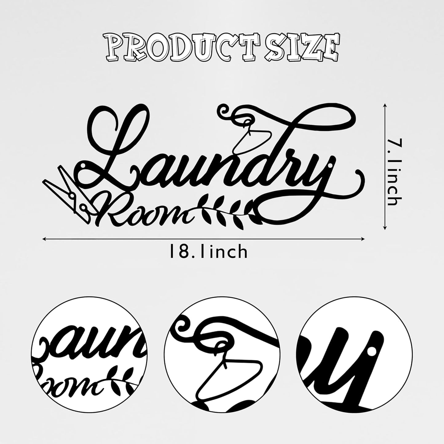 Metal Laundry Room Wall Decor Sign, Black Farmhouse Style, Decorative Wall Art,18.1 x 7.1 inch