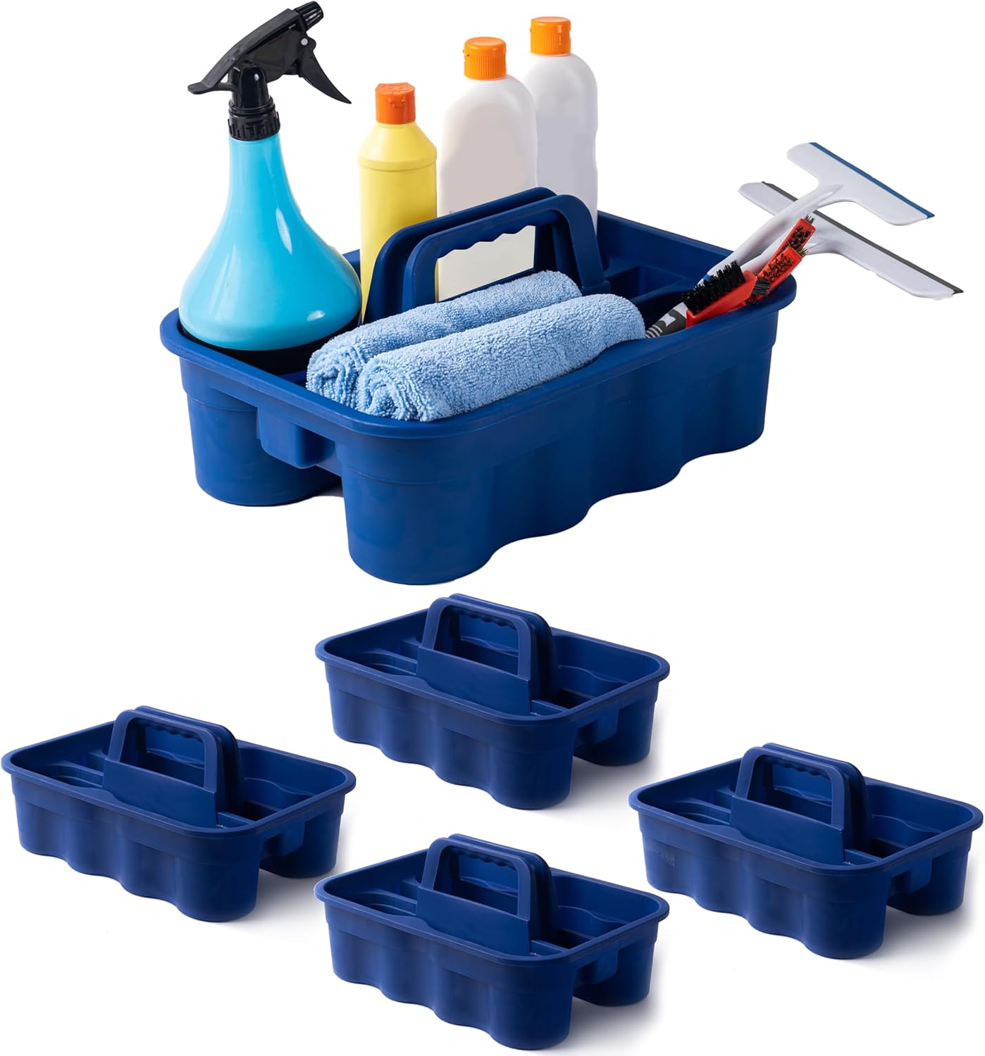 Matthew 5 Pack Large Plastic Tote Tool & Deluxe Supply Cleaning Caddy with Handle Portable Shower Basket Storage Caddy for Cleaning Products,Take-Out Drink,Bathrooms - Blue