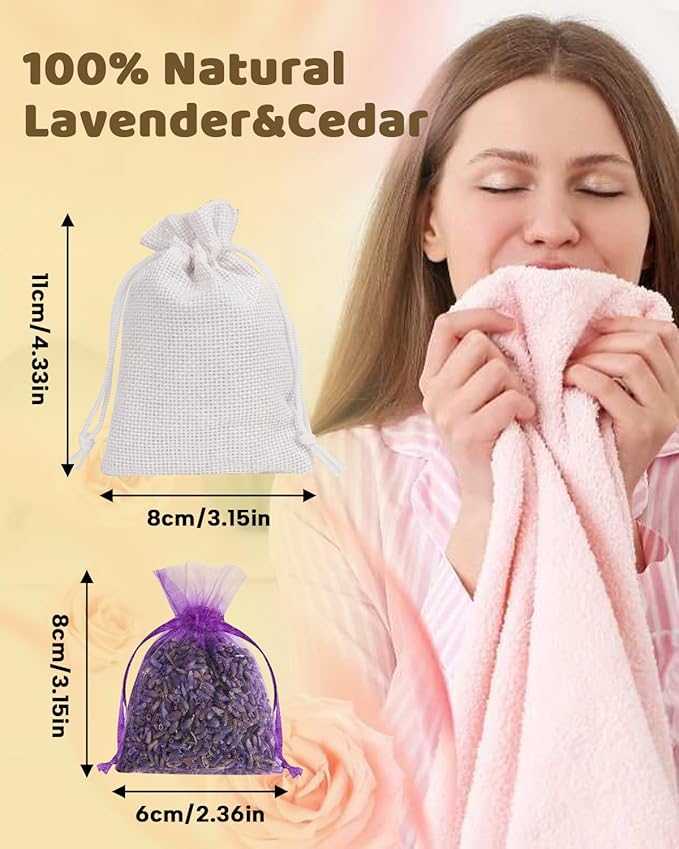 26 Pack Cedar and Lavendar Home Fragrance for Drawers and Closets - Stop Clothes Damage, Cedar Chips and Natural Dried Lavender Sachets Bags