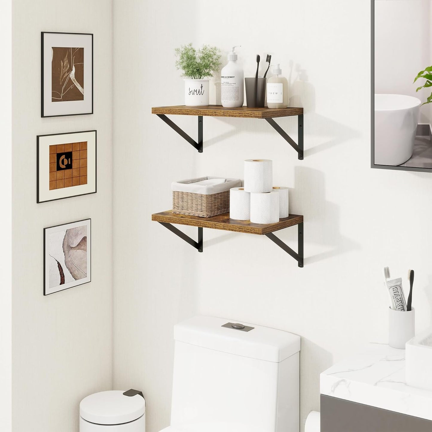 Axeman Deep Floating Shelves for Wall - 10 Inch Deep Floating Shelves Set of 2-16" W x 10" D Rustic Wall Shelves for Living Room Bathroom Bedroom