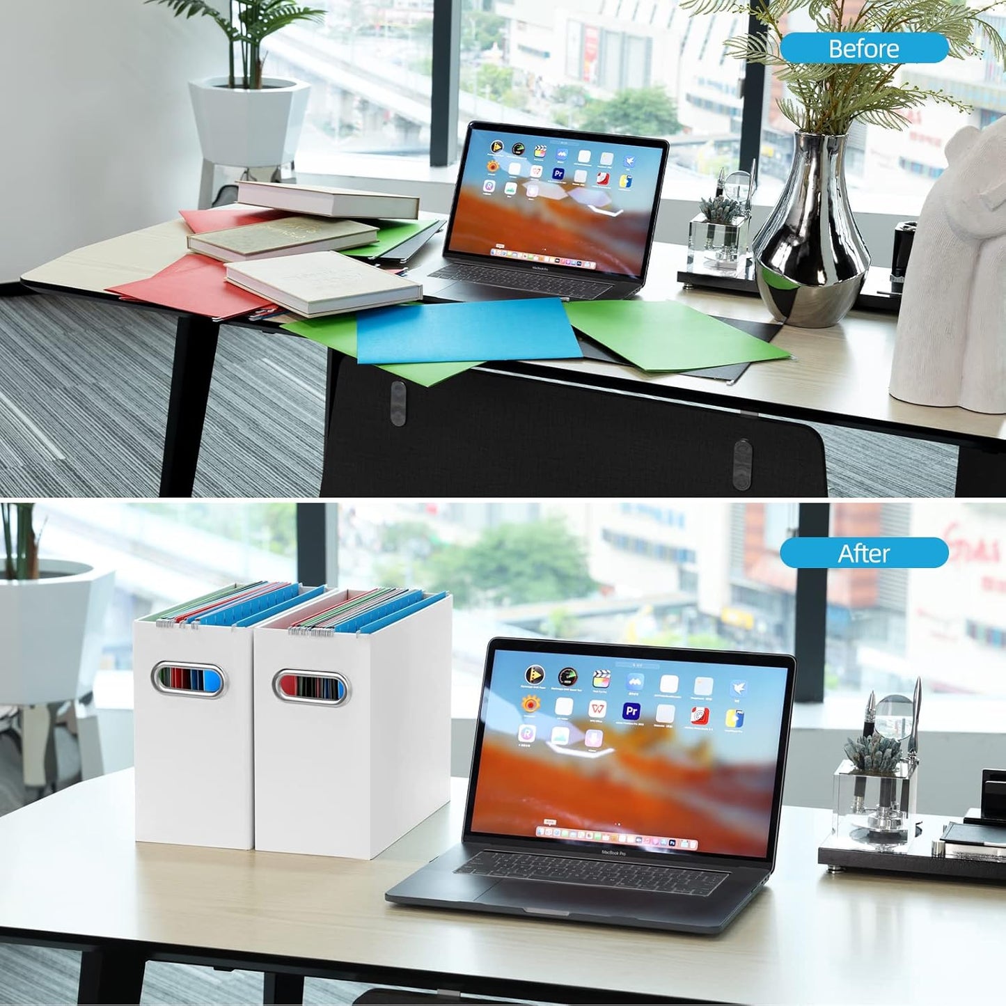 Oterri Cardboard File Organizer Box for Hanging File Folders Letter Size,File Box for Computer Desk,File Cabinet,Working Home,Office,Classroom (White, Letter Size - 1 Pack)