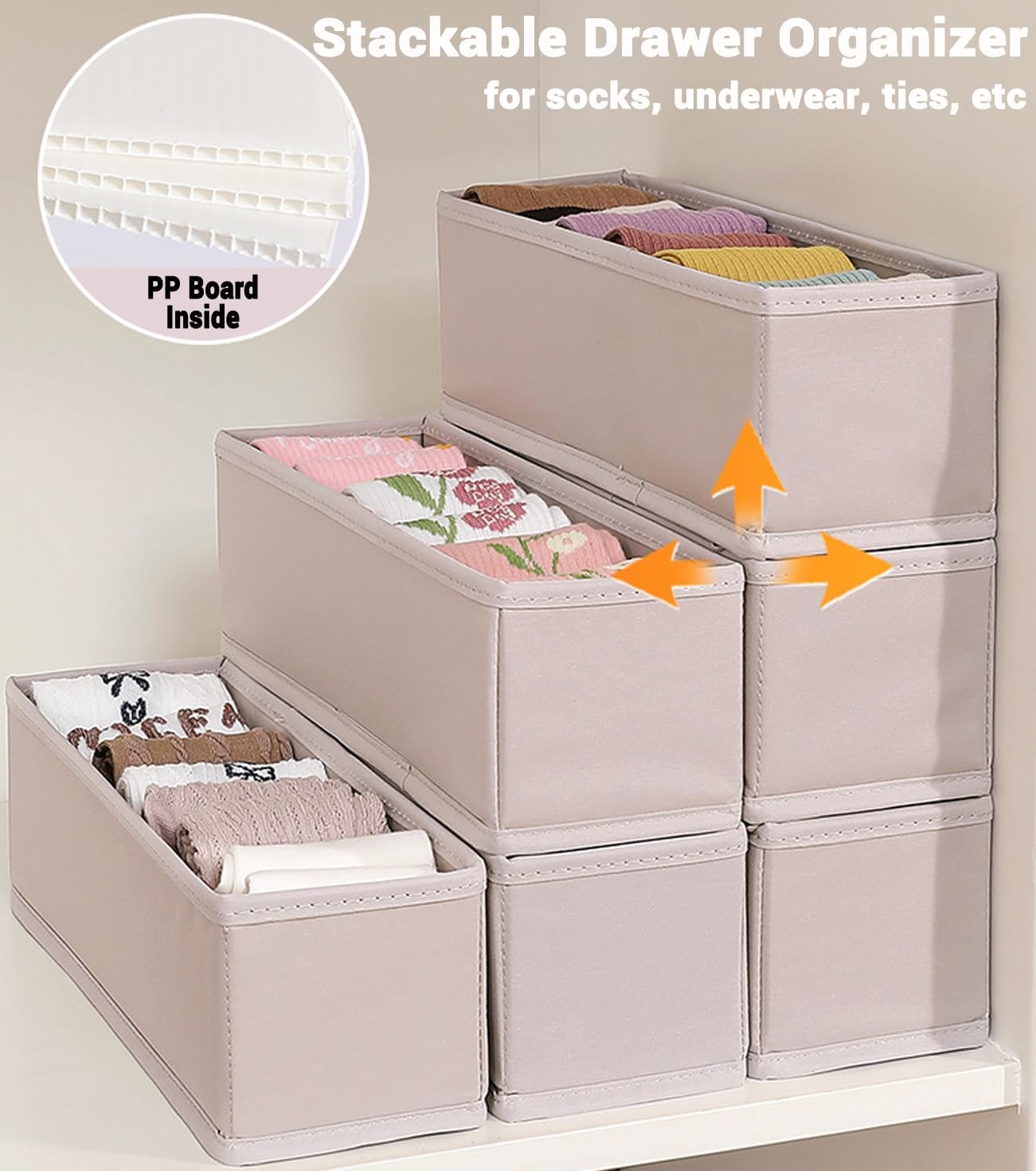 MURRI&MURRDI 6-Pack Foldable Fabric Sock Drawer Organizer, Small Dresser Drawer Organizer for Clothes, Storage Divider Bins for Clothing Underwear Bra Fits Nursery Closet, Gray