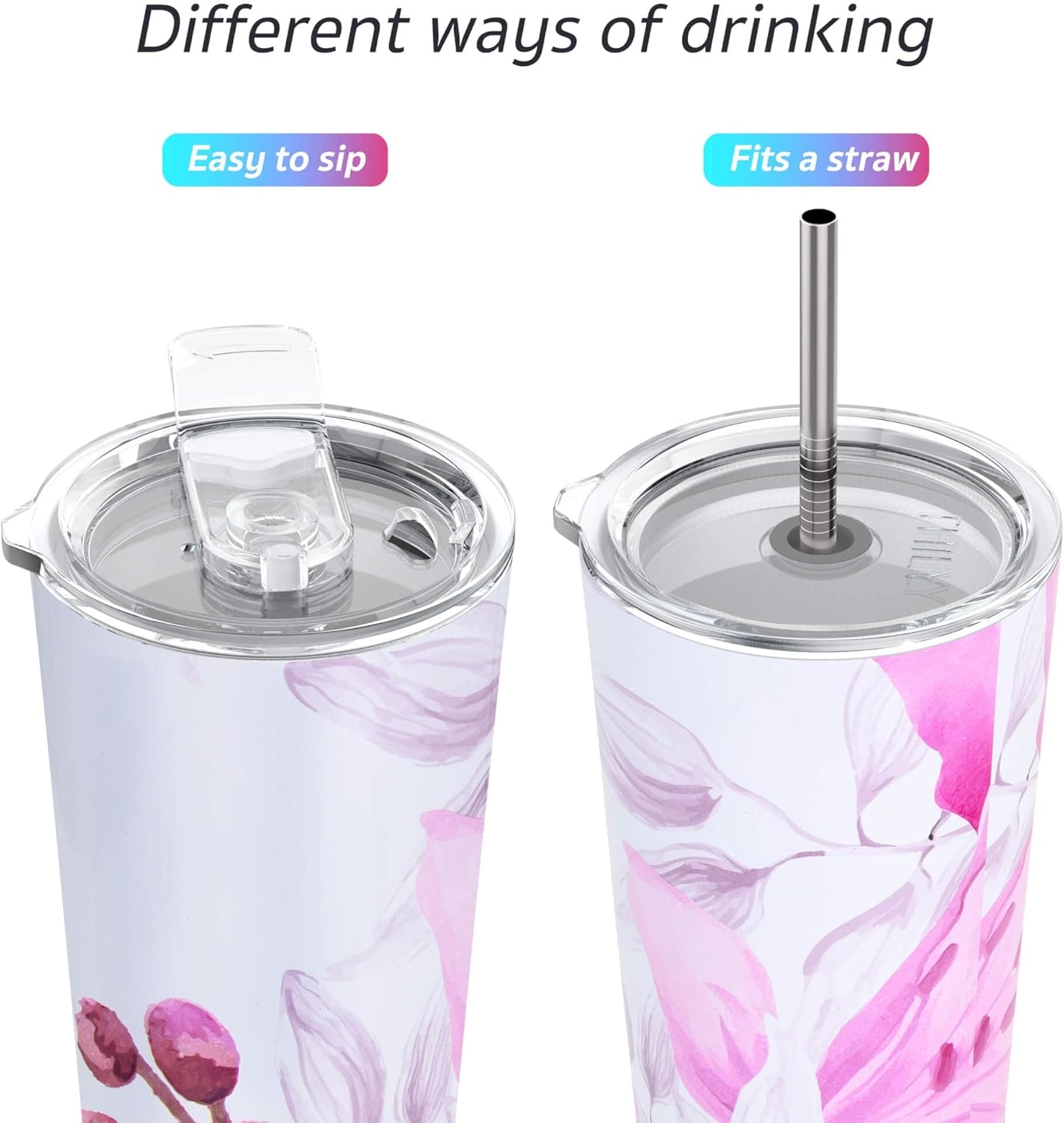THILY Tumbler Stainless Steel Coffee Cup 26 oz Triple-Insulated Travel Mug with Splash-Proof Lid, for Ice Drinks and Hot Beverage Smoothies Cup, Lotus Flower