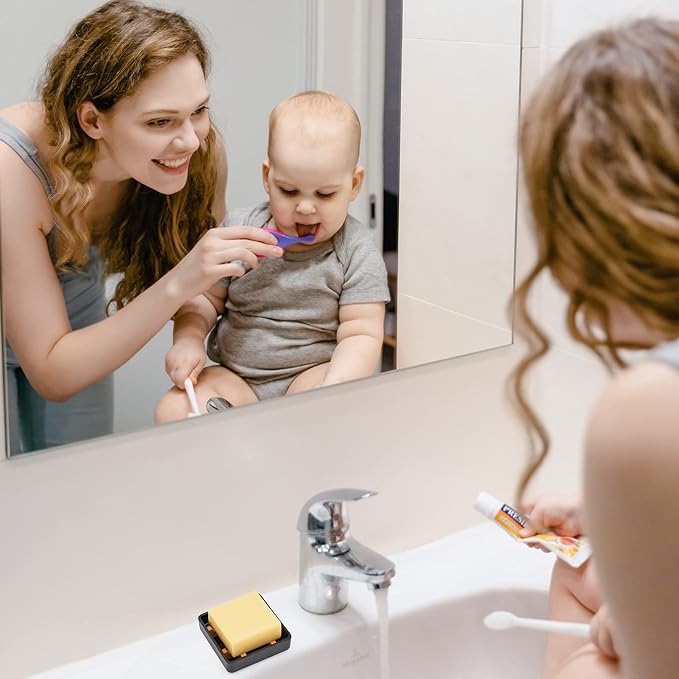 Bamboo Soap Dishes for Bar Soap Holders for Shower with Drainage for Bathroom Sink Bulk Small Wooden Soap Tray (Single Right Angle Black)