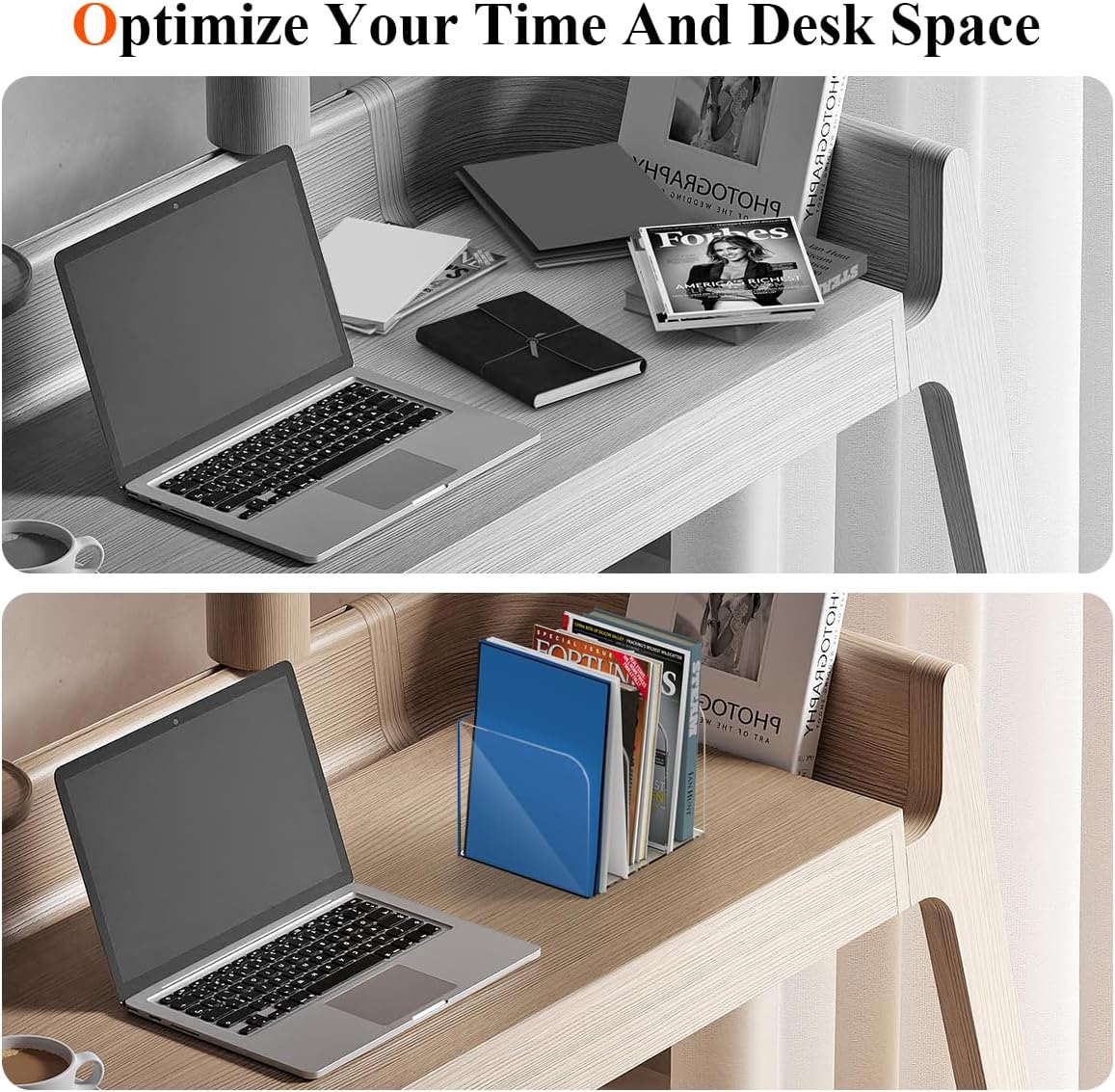 Acrylic Magazine Holder with 3 Vertical Compartments, Clear Desk Mail Organizer Magazine File Rack, Book Holder Paper Folder Binder Holders Office Organization for Desk Accessories