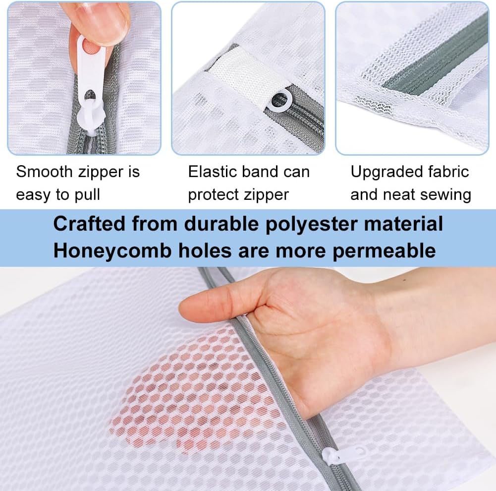 Vivifying 3Pcs Mesh Laundry Bags for Delicates, Honeycomb Mesh Wash Bags with Zipper for Washing Machine, Shoes, Lingerie, Socks and Stuffed Toys (Medium, 12.5 x 16Inches)