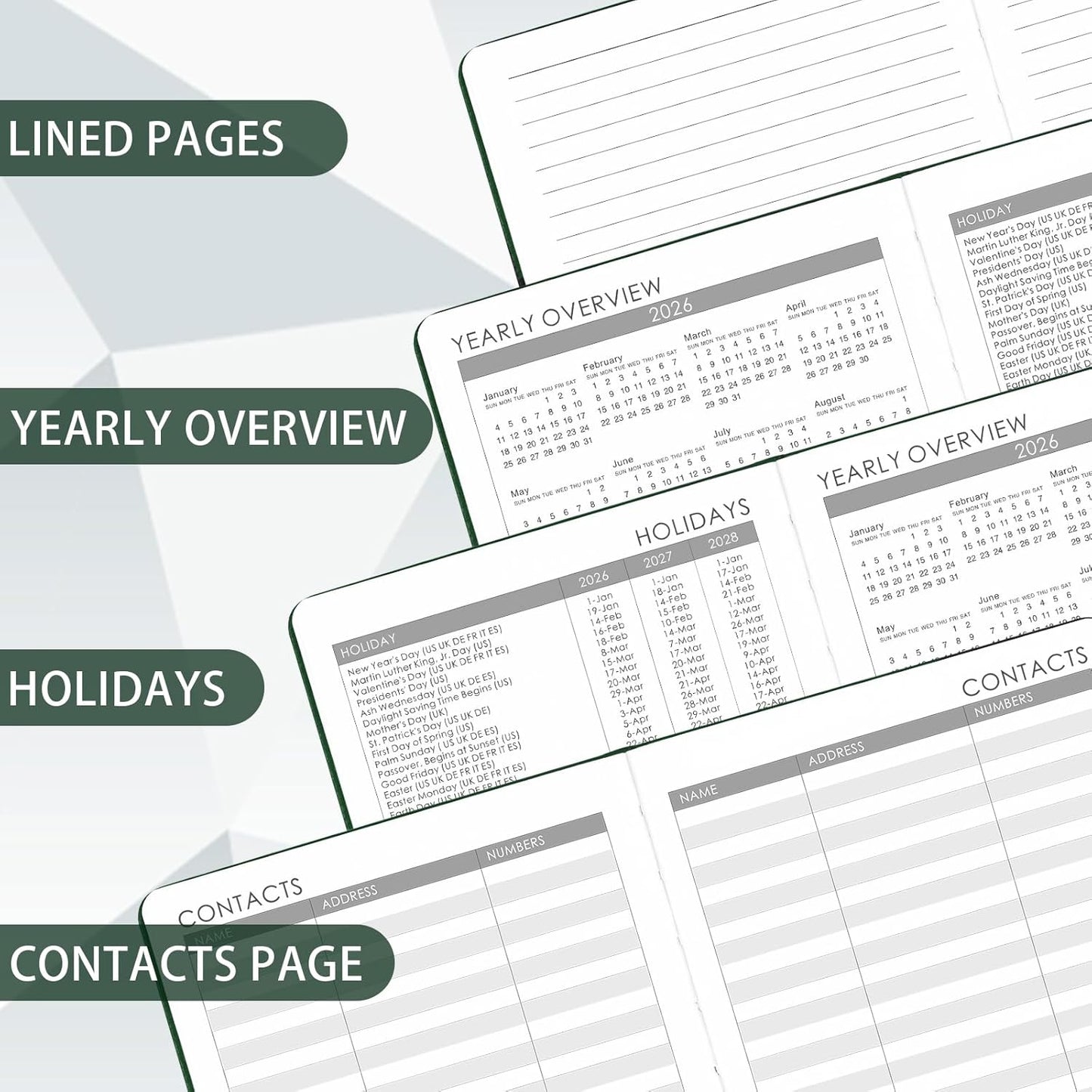 2026 Planner - Planner 2026, 2026 Weekly Monthly Planner, Jan.2026 - Dec.2026, 5.7'' x 8.4'', Thick Paper, Leather Cover, Pen Holder, Back Pocket, Bookmarks, Perfect Daily Organizer - Dark Green