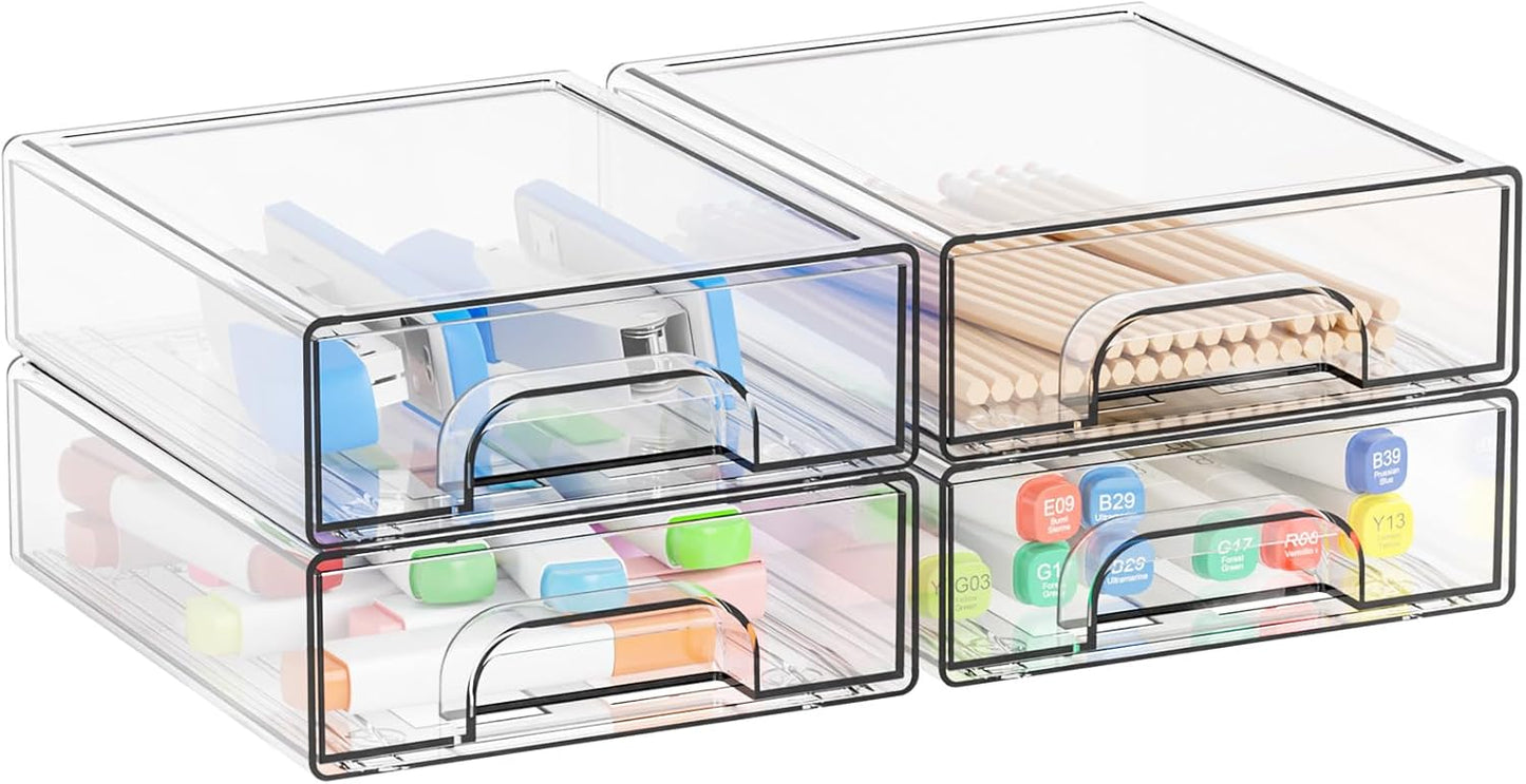 Yieach 2.2'' Tall Acrylic Clear Stackable Storage Drawer Organizer,8 Pack Desk Organization and Storage,Plastic Office Supply Organizer,Drawer Storage Organizer for Makeup,Accessory,Pen,Art Crafts