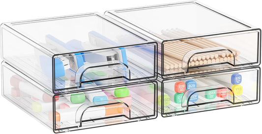Yieach 2.2'' Tall Acrylic Clear Stackable Storage Drawer Organizer,8 Pack Desk Organization and Storage,Plastic Office Supply Organizer,Drawer Storage Organizer for Makeup,Accessory,Pen,Art Crafts