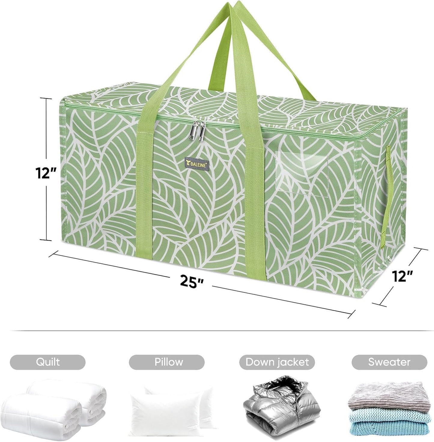 BALEINE Extra Large Storage Tote with Zippers & Carrying Handles, Heavy-Duty Oxford Fabric Moving Bags for Laundry, Space Saving, Storage, Antique Foliage