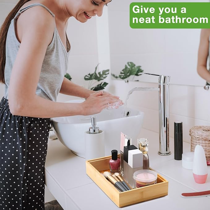 Kigley 8 Pieces Bamboo Drawer Organizer Kitchen Utensils Wooden Utensil Stackable Wooden Storage Box Bamboo Silverware Tray for Drawer(9 x 6 x 2 Inch,Wood)