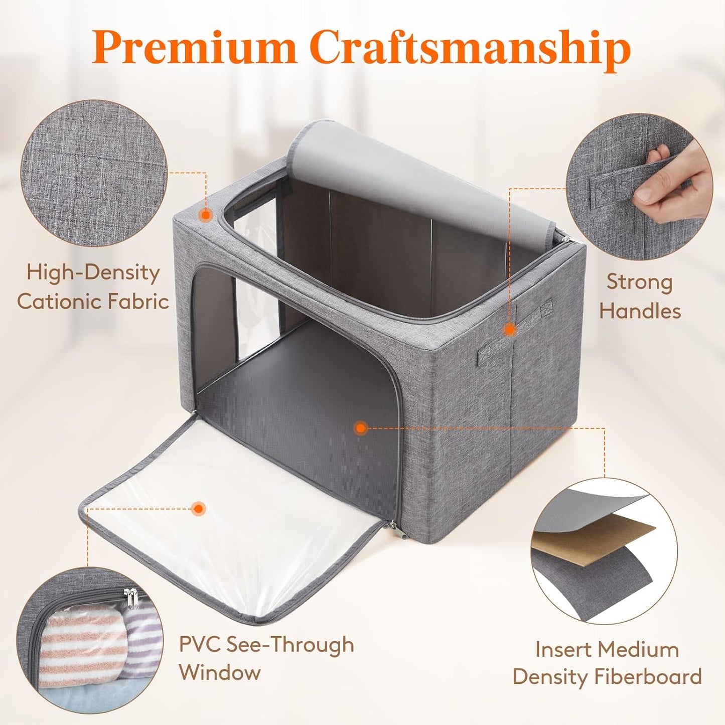 Lifewit Clothes Storage Bins with Metal Frame, Stackable Storage Box, Foldable Clothing Storage Bins with Lids, 100L Storage Bags Fabric Box Organizer with Clear Window＆ Zippers＆ Sturdy Handles 3 Pack