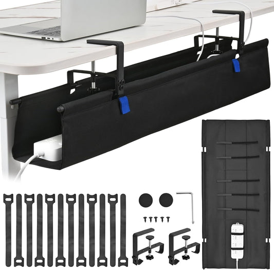 36" Under Desk Cable Management Tray- Clamp/Screw Mount Desk Cable Organizer Cable Tray Hiders for Office&Home