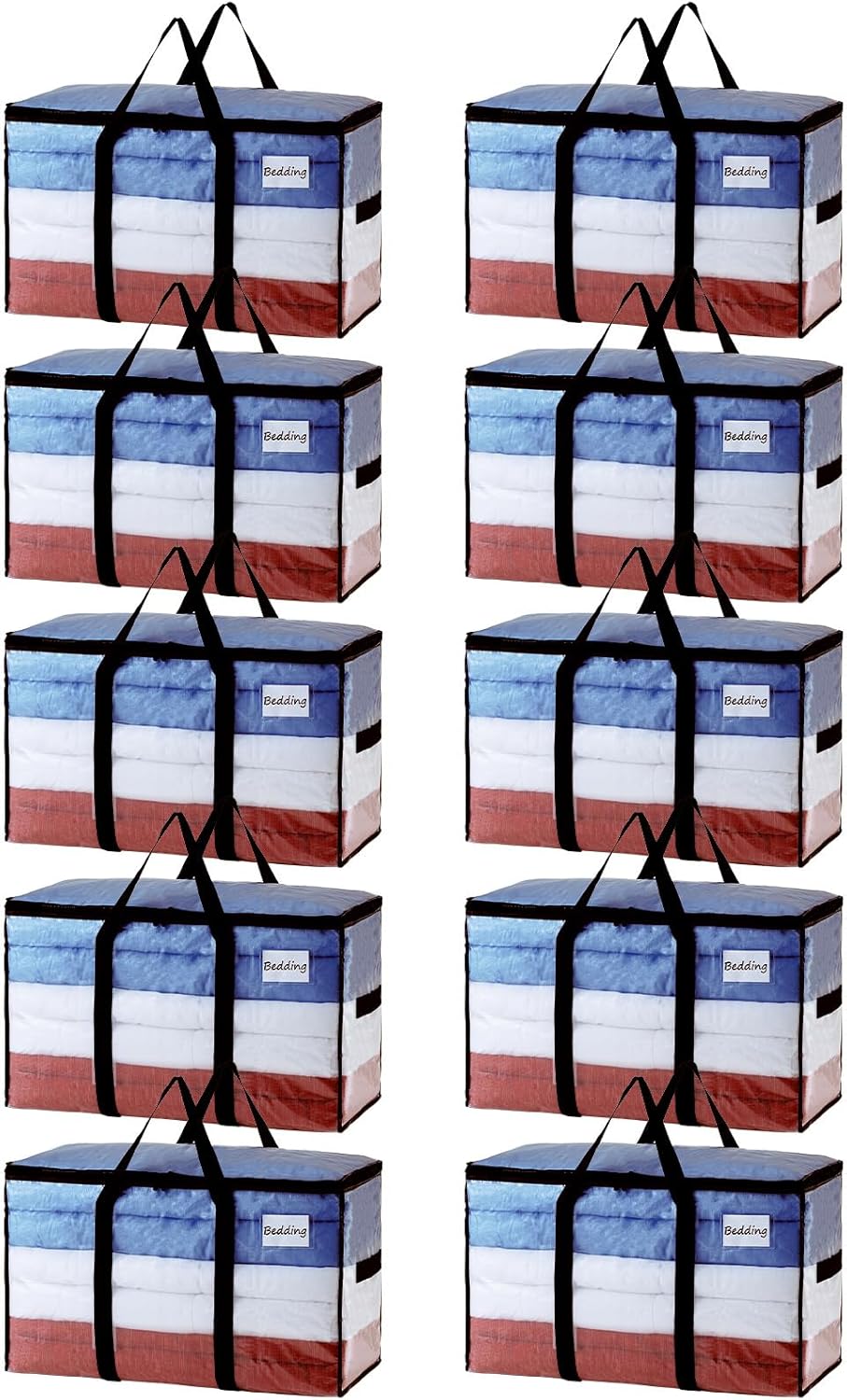 TAILI Extra Large Moving Bags, 10 Pack Clear Heavy Duty Totes For Storage with Visible Window, Wrap Around Handles, Storage Bags for Space Saving, Alternative to Moving Boxes