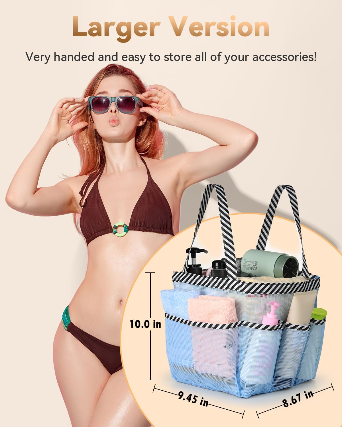 Temede Mesh Shower Caddy Tote, Large Shower Caddy Basket Portable, Quick Dry Hanging Toiletry Bag, 8 Storage Pocket Bath Organizer for College Dorm Room, Gym, Bathroom, Camp, Travel (Blue)