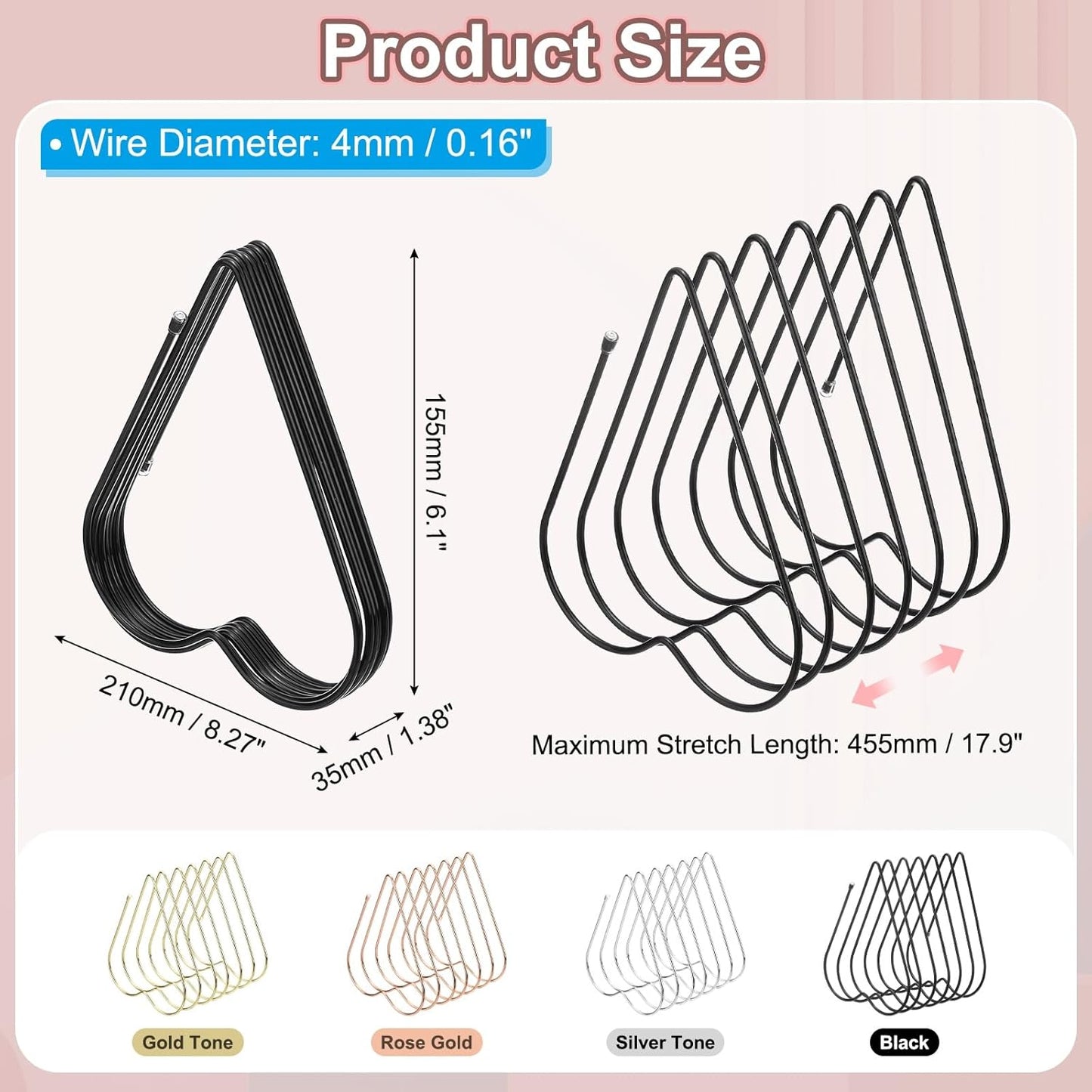 PATIKIL Folder Organizer Stand, 7 Slot Retractable Book Ends Metal Heart Shaped File Rack File Holder Bookshelf for Desk Magazine Letter Paper Mail Home Office Decor, Black