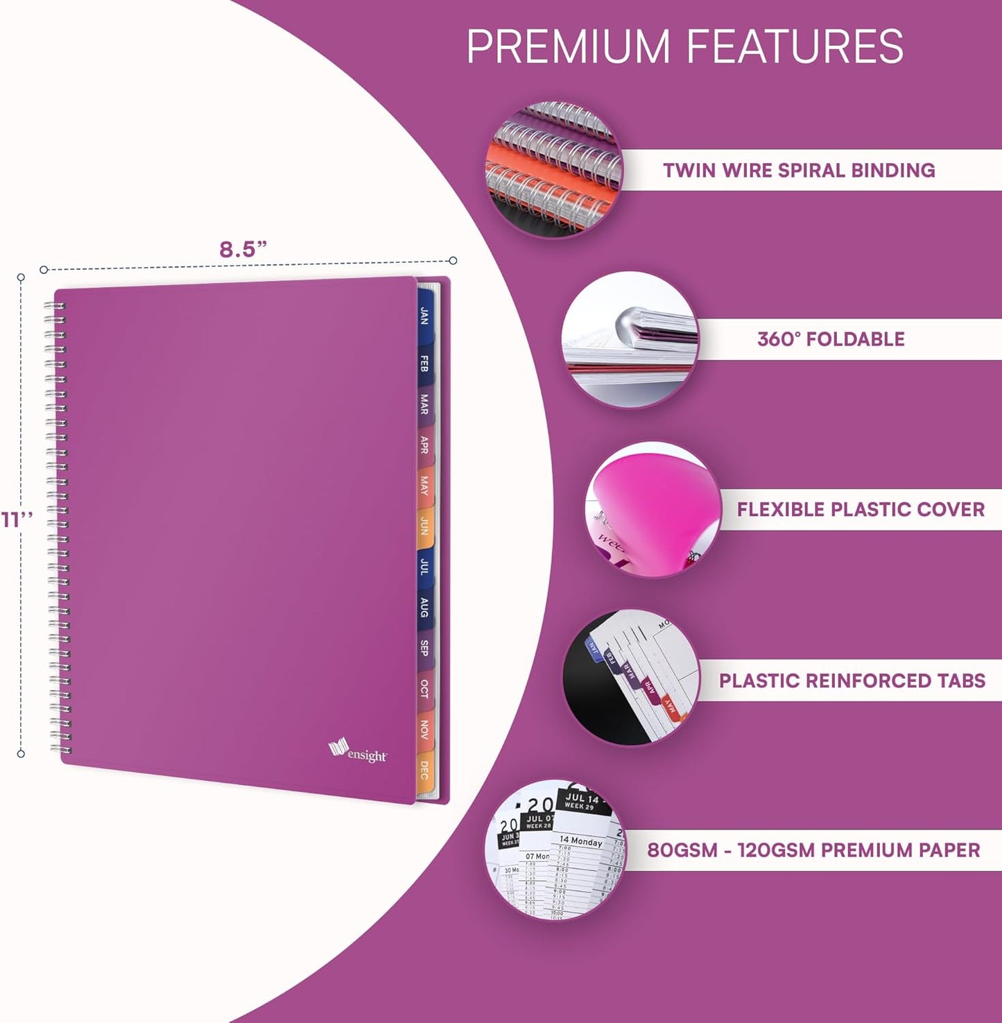 Ensight 2026 Appointment Book and Planner 8.5" x 11" Large Hourly Weekly Daily Schedule Book with Tabs, 15 Minute Time Slots, Magenta Calendar Organizer Jan 2026–Dec 2026 Appointment Planner - Magenta
