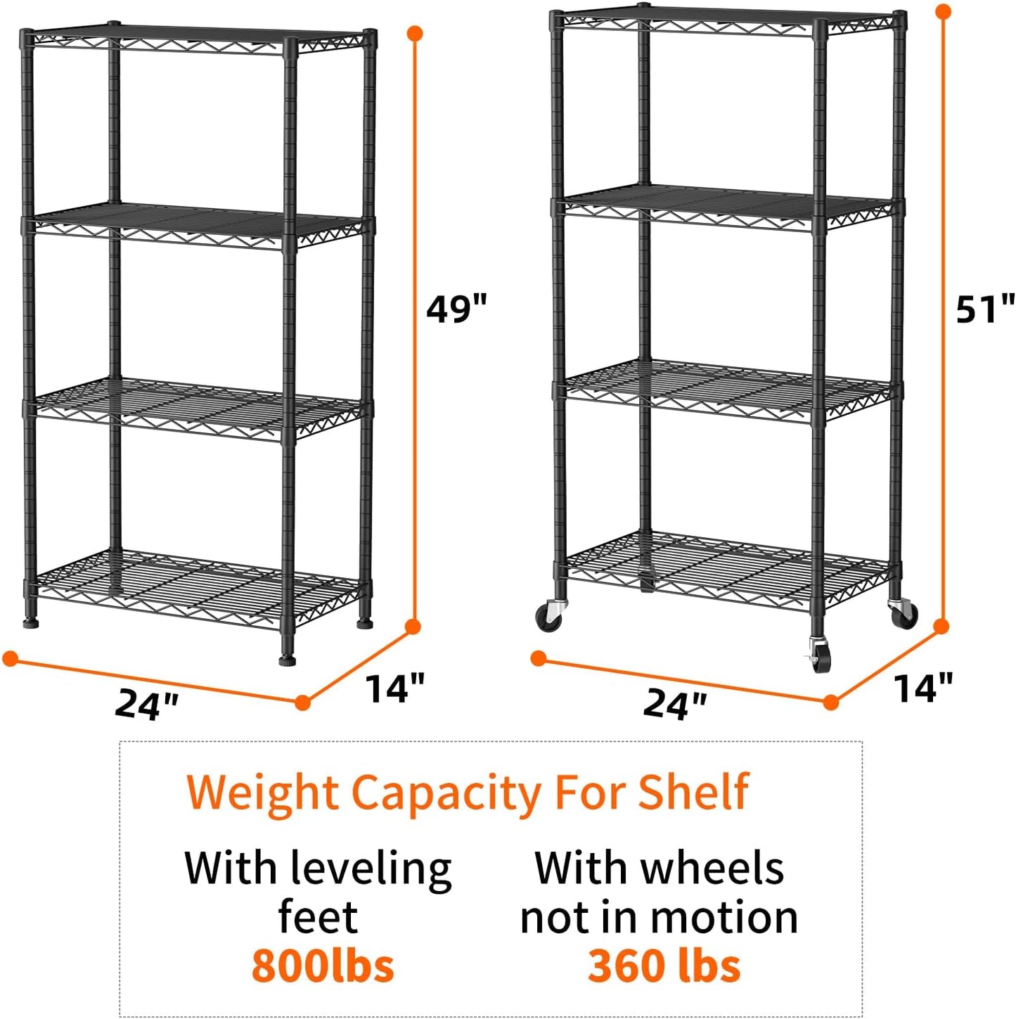 SINGAYE 4 Shelves Storage Shelf Wire Closet Bathroom Organizers Metal Pantry Kitchen Garage Shelving Unit Laundry Room Organization Home Rack Net Basket Black with Wheels