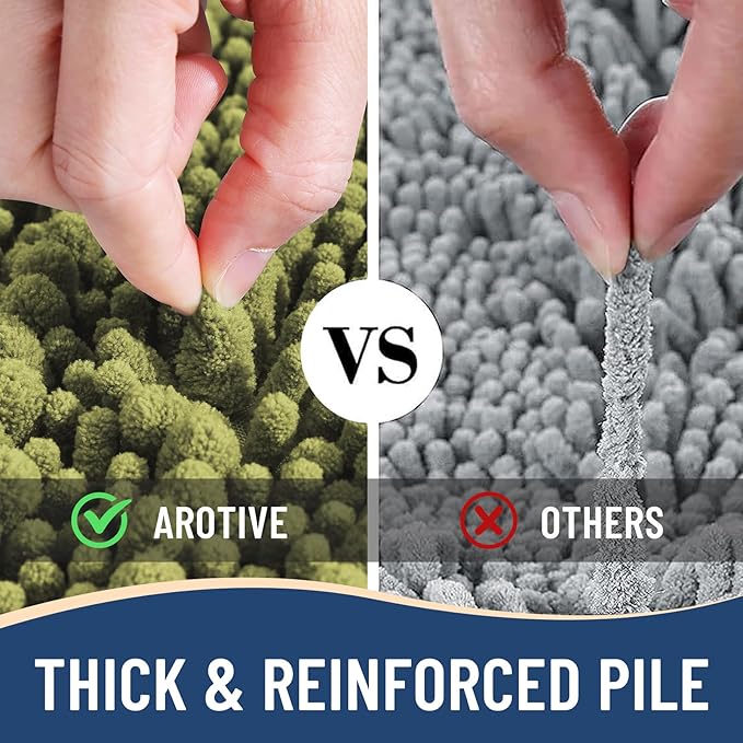 Arotive Luxury Chenille Bathroom Rug Mat, Extra Soft Thick Absorbent Shaggy Bath Rugs, Non-Slip Machine Wash Dry, Plush Bath Mats for Bathroom, Shower and Tub, 30x20, Willow Green