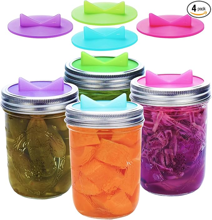 4 Pack Mason Jar Fermentation Lids Silicone Airlock Lids for Wide Mouth Mason Jars (AirLock)