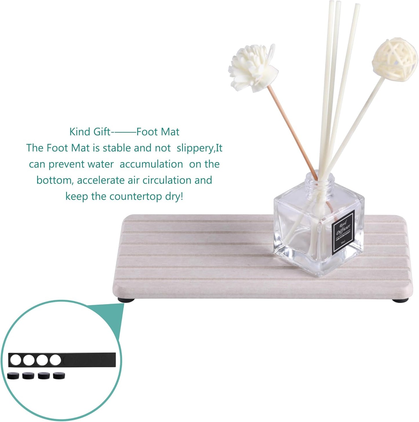 2 PCS Water Absorbent Diatomite Coasters Rectangle, Grooved Design, Water Absorbing Stone Used for Hand Soaps & Plants & toiletries in The Modern Home