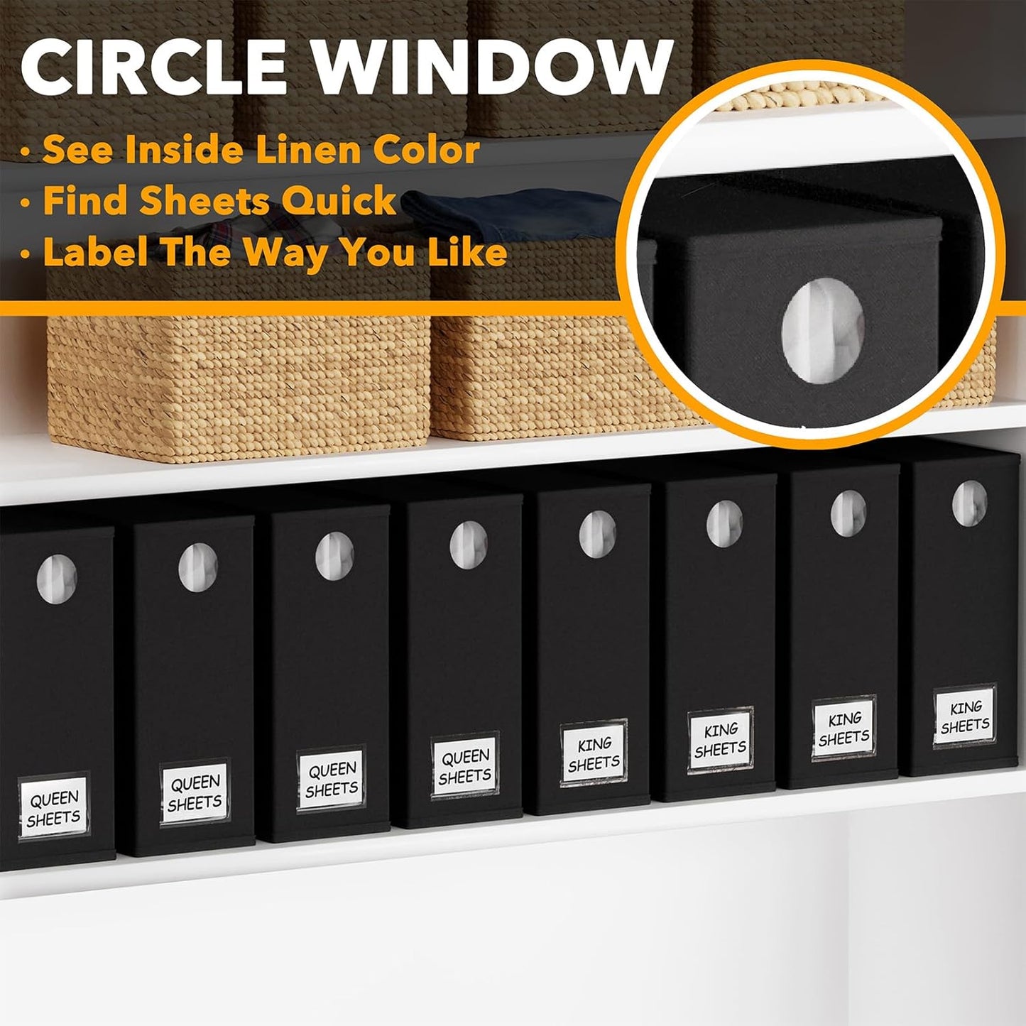 SpaceAid 8 Pack Bed Sheet Organizers and Storage, Foldable Sheet Organizer for Linen Closet, Sheets Set Folder Keeper with Window XL (Queen & King Size) Bedding Container (Black, 8 Pack)