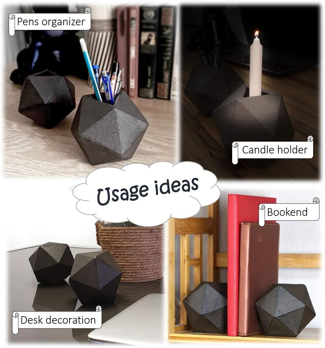 Ambipolar Geometric Decorative Ball Shaped Bookends, Modern Cast Iron Black Bookends for Office Desk, Book Shelf, Room Decor, Home Office, Book Stand or Organizer, Set of 2. Antique Black