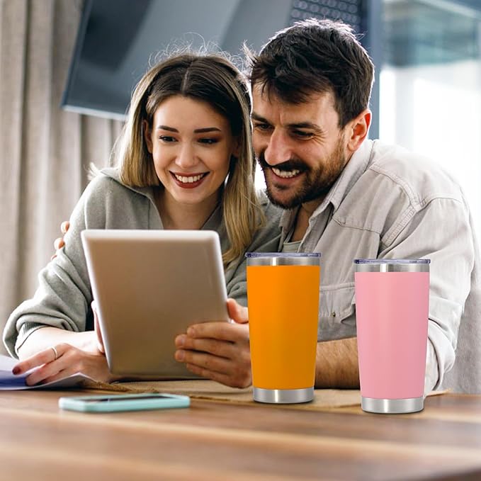 20 oz Tumbler with lid Double Wall Vacuum Insulated Tumblers Stainless Steel Coffee Mug Travel Coffee Tumbler Powder Coated Tumbler Cup Keep Hot&Cold - (Pink 6 Pack)