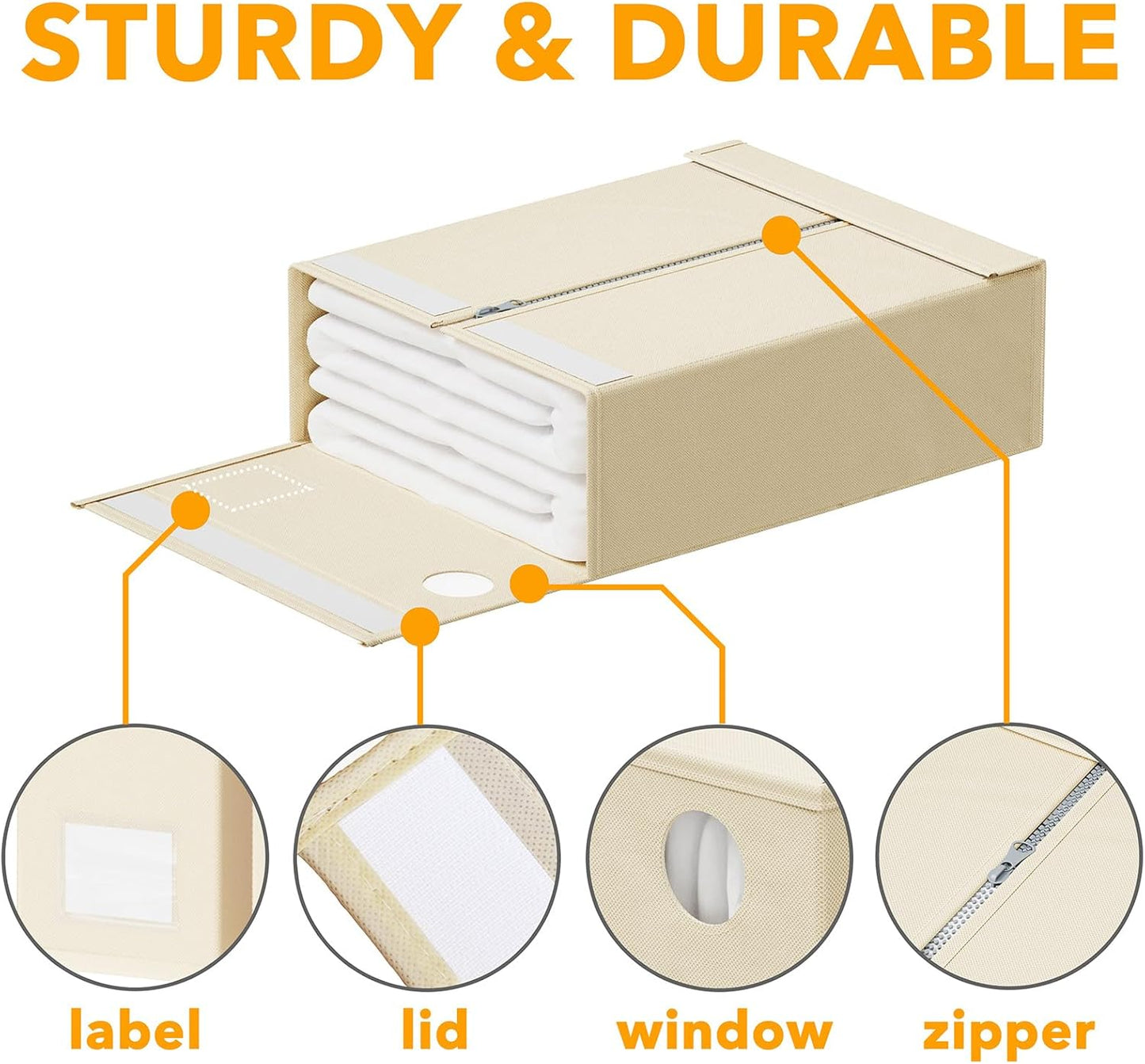 SpaceAid 6 Pack Bed Sheet Organizers and Storage, Foldable Sheet Organizer with Window for Linen Closet, Set Folder Keeper for Queen & King Size Bedding Storage (Beige)