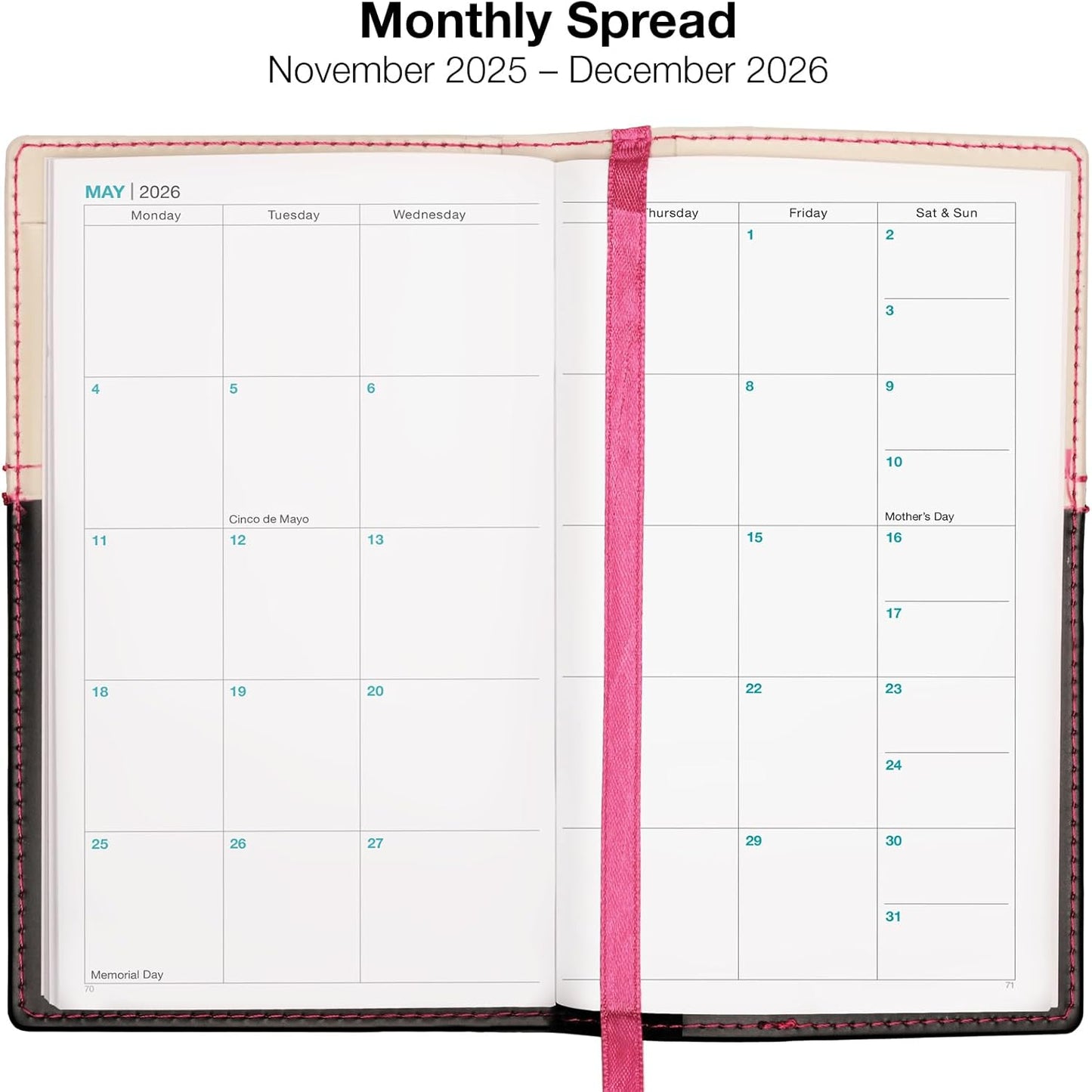 2026 Pocket Planner/Pocket Calendar and Pen, 3.5"x6": Includes 14 Months (November 2025 - December 2026) / 2026 Weekly Planner/Weekly Agenda/Monthly Calendar Organizer (Pink/Black)